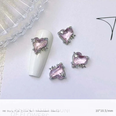 5pcs Pink Zircon Alloy Love Nail Art Charm 3D Bow Heart Moon Butterfly Planet Nail Decoration DIY Simple Design Nail Accessories