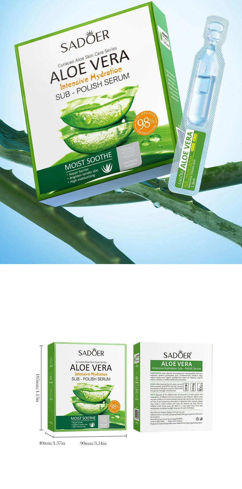 SADOER Aloe Vera Anti Aging Face Serum Moisturizing Brightening Firming Hydrating Facial Essence Beauty Face Skin Care Products