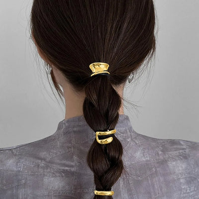 3Pcs Fashion 1 Inch Gold Hair Cuffs Gold Hair Tie Ponytail Holder Hair Clips Metal Long Hair Ponytail Hair Accessories