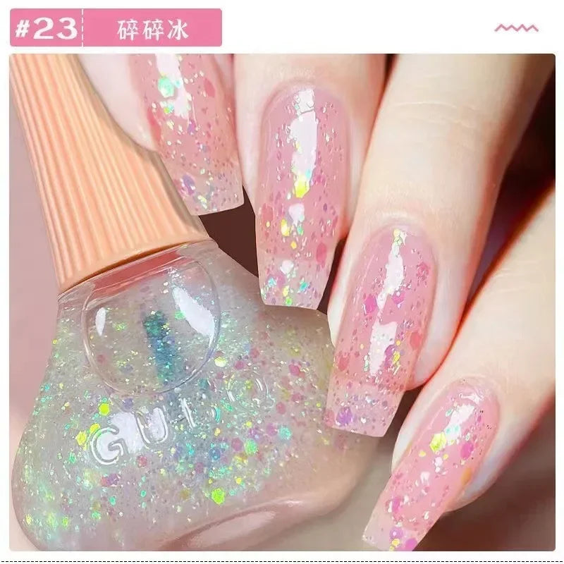 45 Colors Nail Polish Oil-based Nails Polish No-bake Quick Dry Non-tear Small Glitter Nail Gel Transparent Red Nail Art