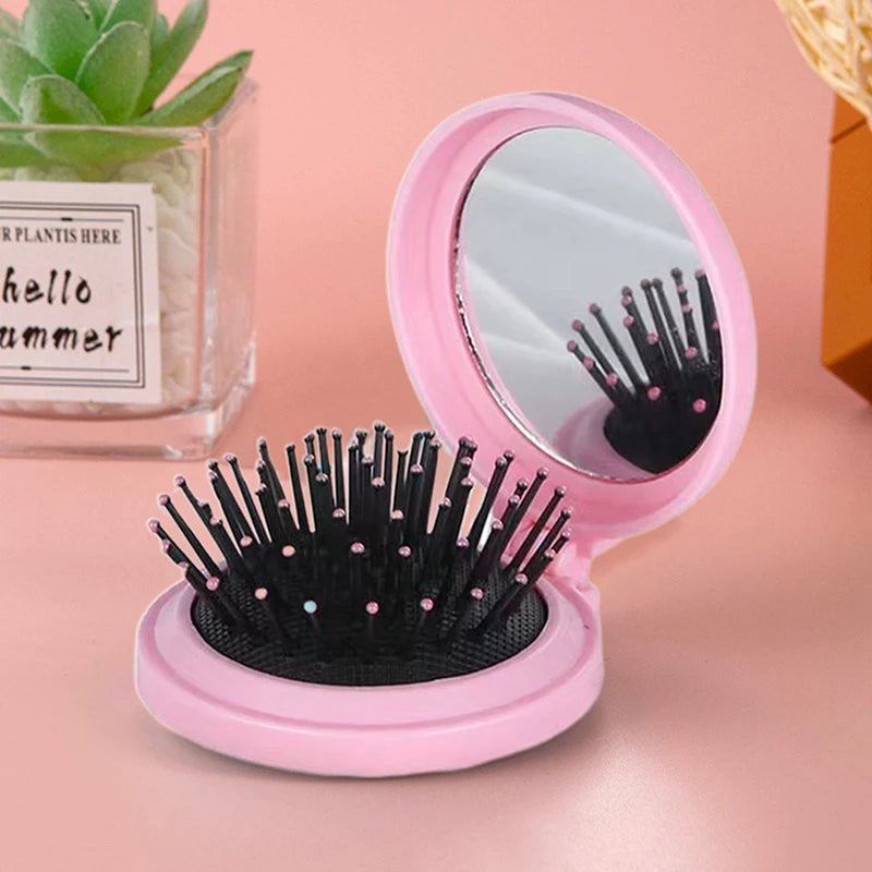 Traveling Small Size Hair Comb With Folding Mirror Portable Massage Folding Comb Women Girl Hair Brush With Mirror Styling Tools