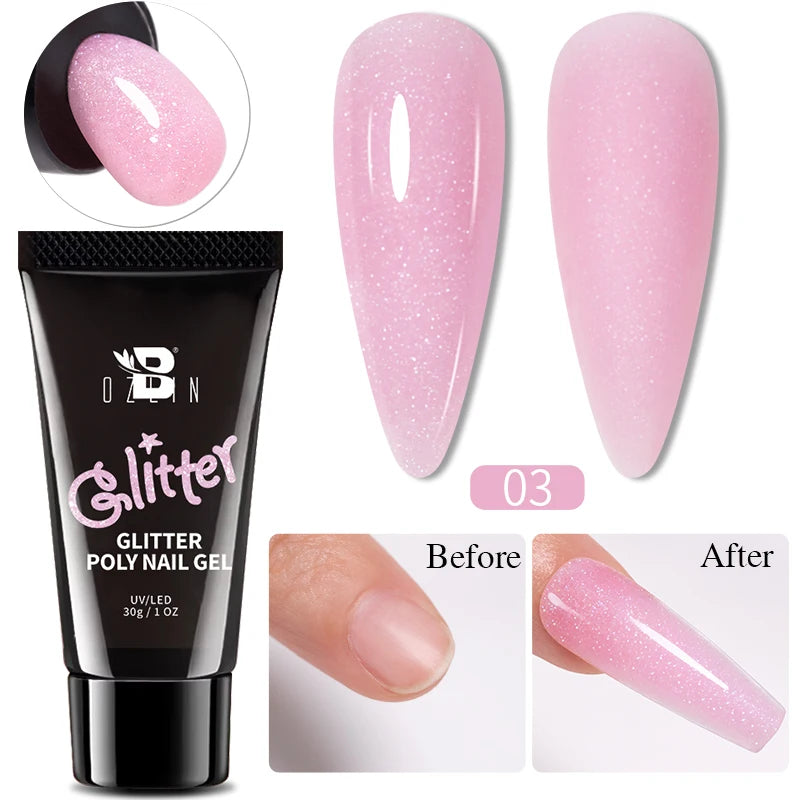 30g Dopamine Sequin Flexible 3D Gel Non Stick Hand Solid Extension Nail Gel Nude Pink White Extension Gel Rhinestone Glue Gel