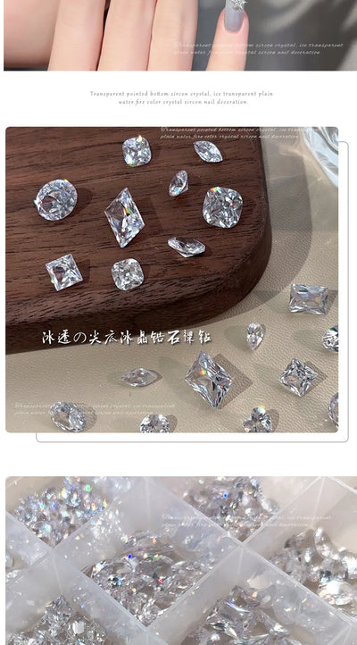 10-20PCS Super Sparkle Clear Translucent Zircon Nake Pointed Diamonds Nail Art Rhinestones Decorations Manicure Ornaments