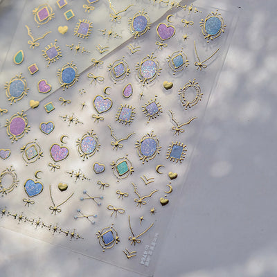 Cat's Eye 5D Gradient European Love Heart Gem Wing Crystal Geometric Colorful Self Adhesive Nail Art Stickers Manicure Decals