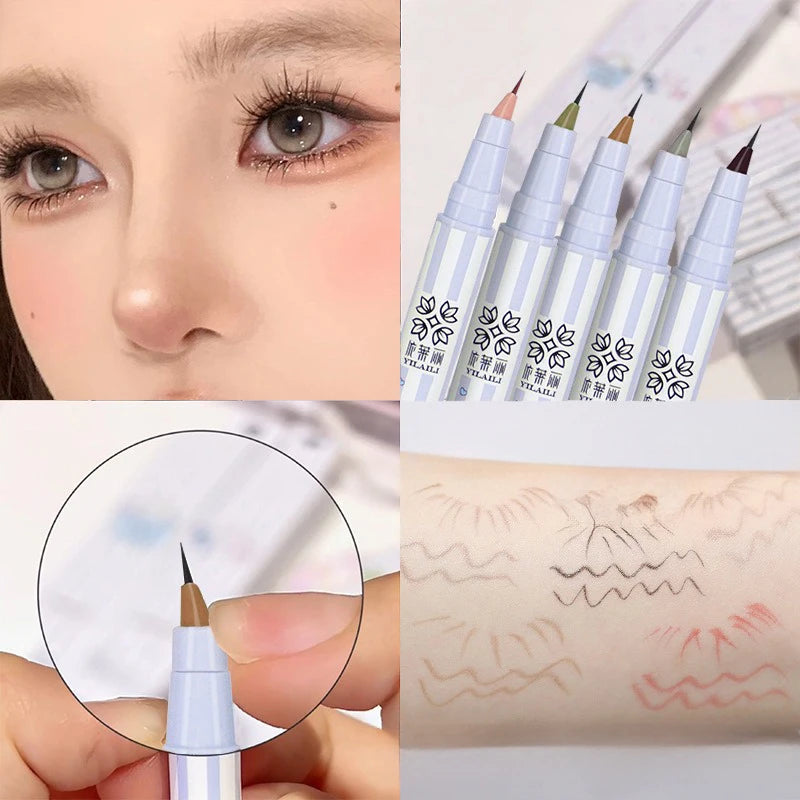 Slanting Ultra-thin Lower Eyelash Eyeliner Pen Liquid Waterproof Tea Grey Smooth Lying Silkworm Eyes Liner Pencil Makeup Tool