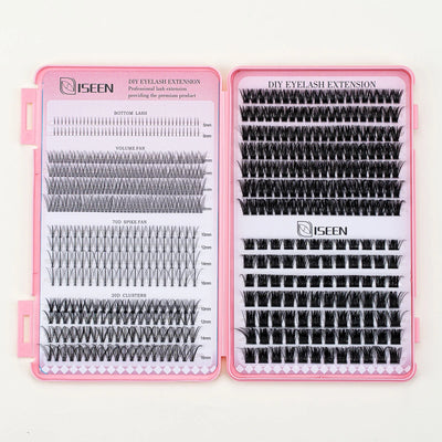 Eyelash Extension Kit DIY Eyelash Clusters Large Capacity Mix Styles Individual Lashes Kit with Lash Tweezers for Self Use