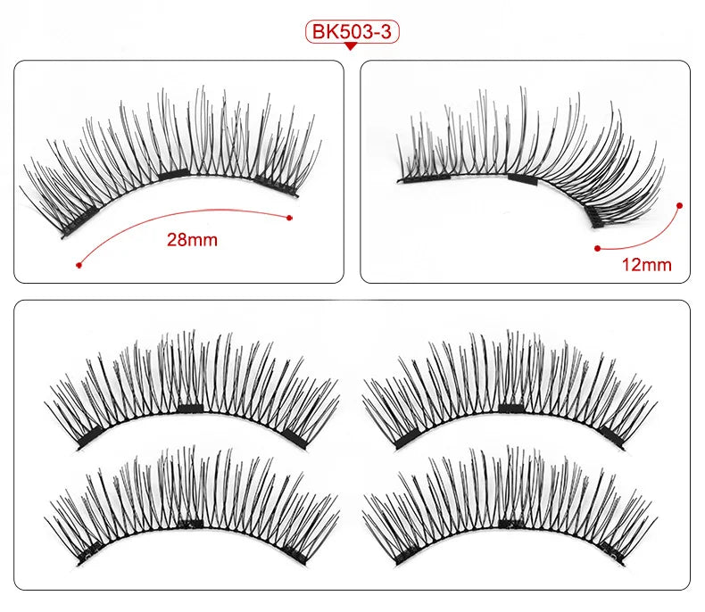 Three Magnet False Eyelashes Handmade Naturally Realistic Quick Paste Reuse 3D Magnetic False Eyelashes