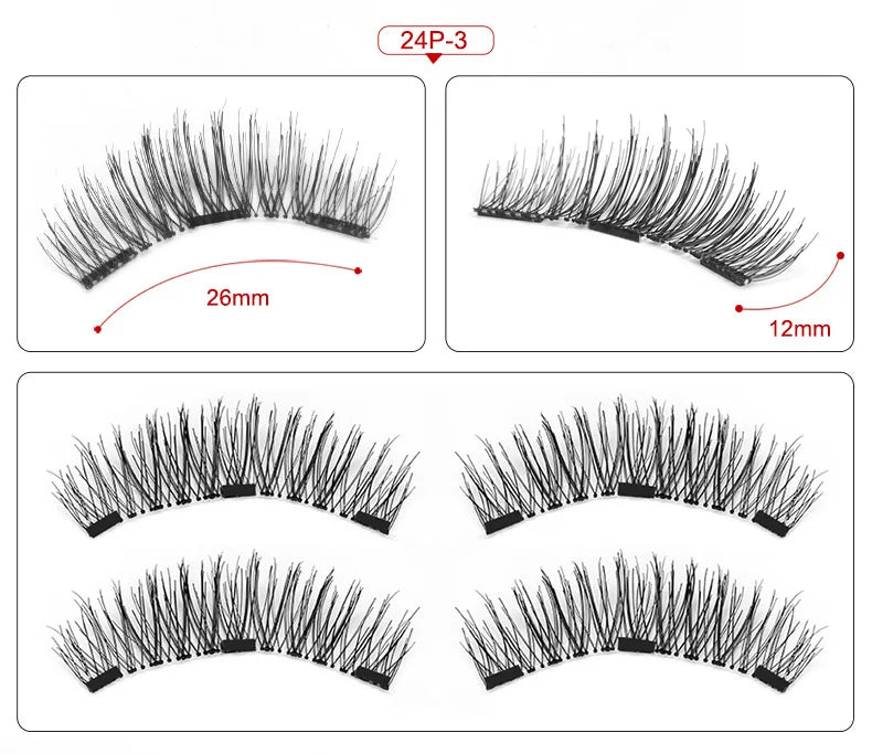 Three Magnet False Eyelashes Handmade Naturally Realistic Quick Paste Reuse 3D Magnetic False Eyelashes