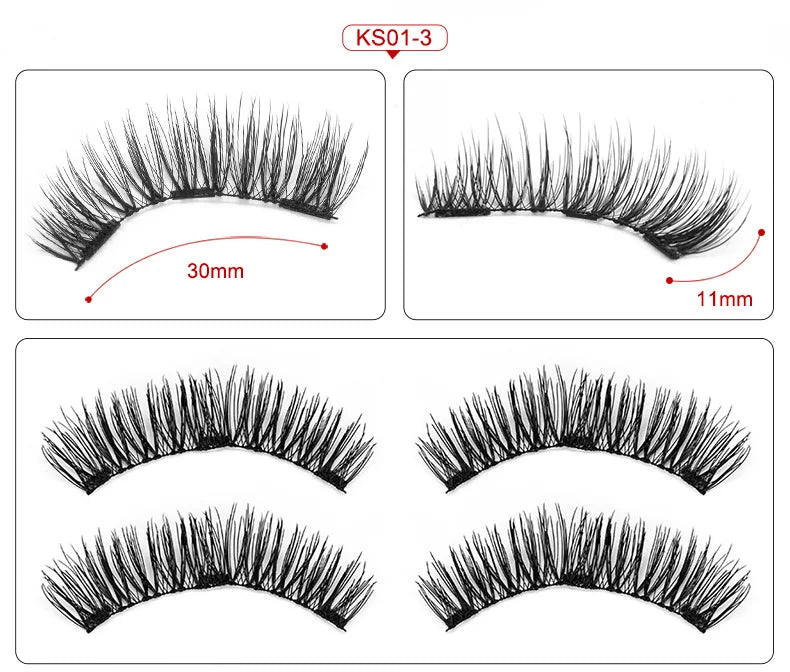 Three Magnet False Eyelashes Handmade Naturally Realistic Quick Paste Reuse 3D Magnetic False Eyelashes
