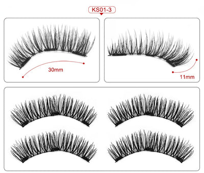 Three Magnet False Eyelashes Handmade Naturally Realistic Quick Paste Reuse 3D Magnetic False Eyelashes