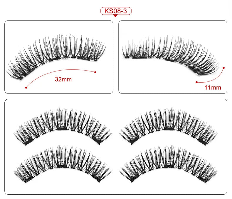 Three Magnet False Eyelashes Handmade Naturally Realistic Quick Paste Reuse 3D Magnetic False Eyelashes