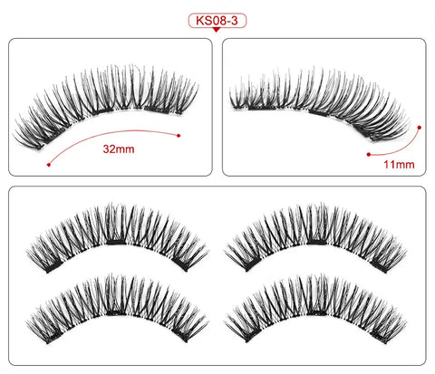 Three Magnet False Eyelashes Handmade Naturally Realistic Quick Paste Reuse 3D Magnetic False Eyelashes