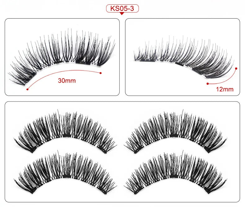 Three Magnet False Eyelashes Handmade Naturally Realistic Quick Paste Reuse 3D Magnetic False Eyelashes