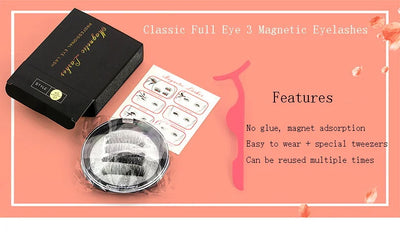 Three Magnet False Eyelashes Handmade Naturally Realistic Quick Paste Reuse 3D Magnetic False Eyelashes