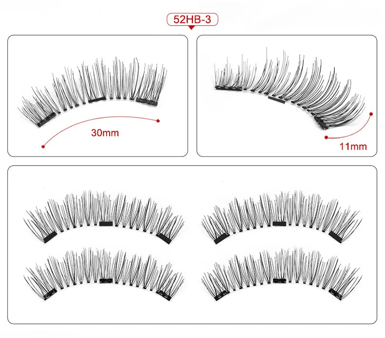 Three Magnet False Eyelashes Handmade Naturally Realistic Quick Paste Reuse 3D Magnetic False Eyelashes