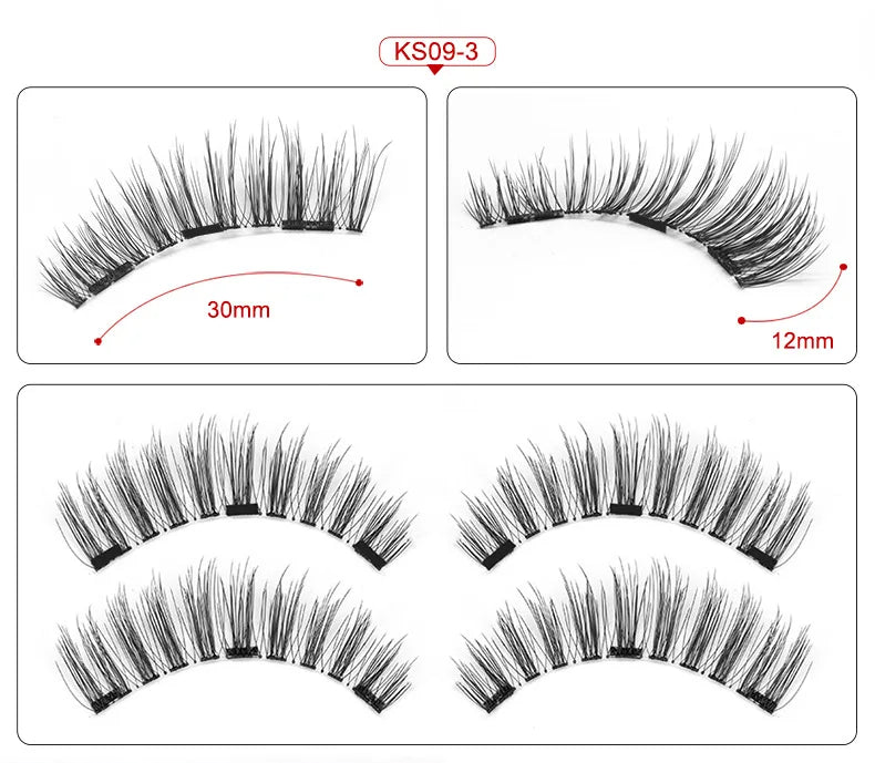 Three Magnet False Eyelashes Handmade Naturally Realistic Quick Paste Reuse 3D Magnetic False Eyelashes