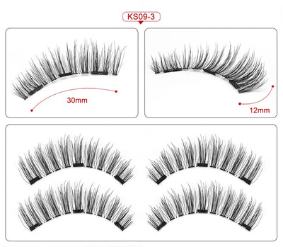 Three Magnet False Eyelashes Handmade Naturally Realistic Quick Paste Reuse 3D Magnetic False Eyelashes