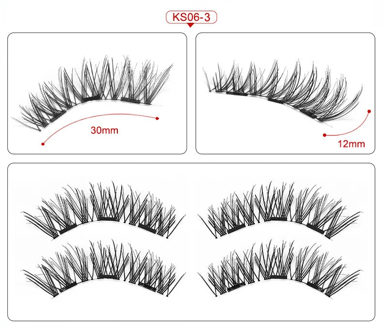 Three Magnet False Eyelashes Handmade Naturally Realistic Quick Paste Reuse 3D Magnetic False Eyelashes
