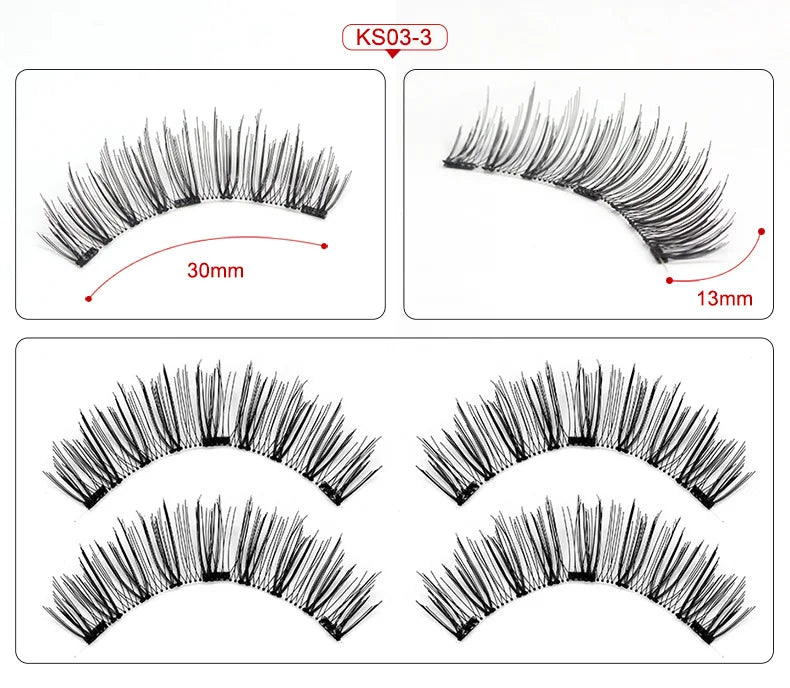 Three Magnet False Eyelashes Handmade Naturally Realistic Quick Paste Reuse 3D Magnetic False Eyelashes