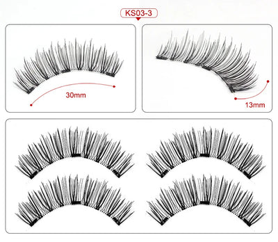 Three Magnet False Eyelashes Handmade Naturally Realistic Quick Paste Reuse 3D Magnetic False Eyelashes