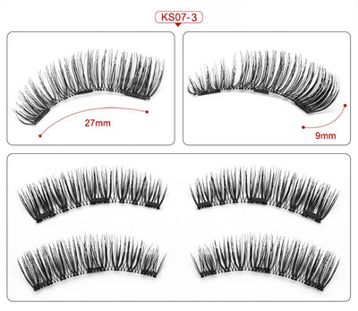 Three Magnet False Eyelashes Handmade Naturally Realistic Quick Paste Reuse 3D Magnetic False Eyelashes