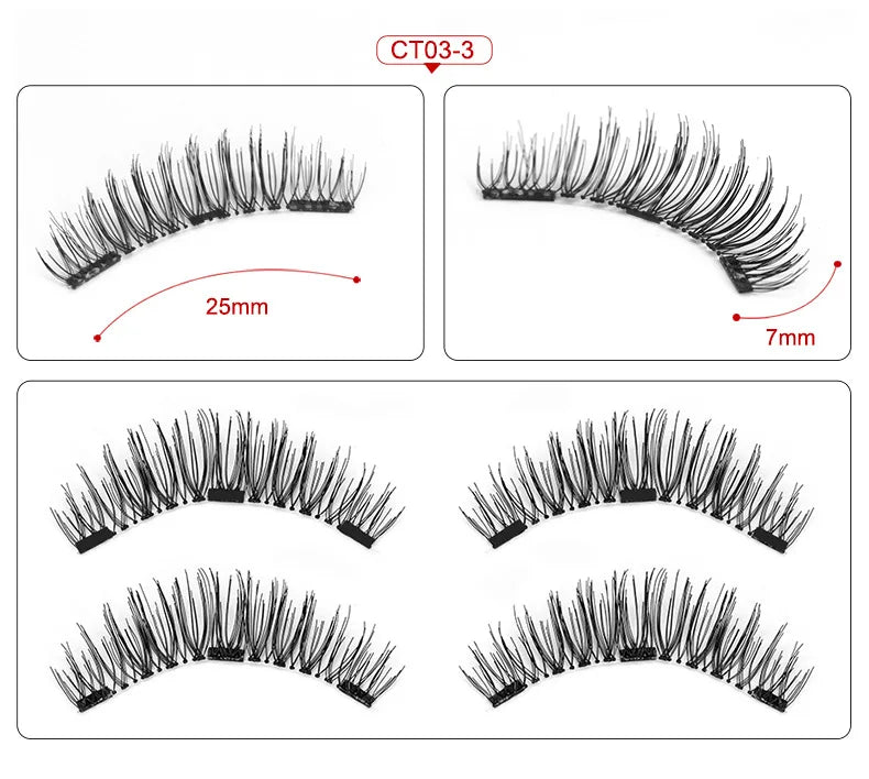 Three Magnet False Eyelashes Handmade Naturally Realistic Quick Paste Reuse 3D Magnetic False Eyelashes