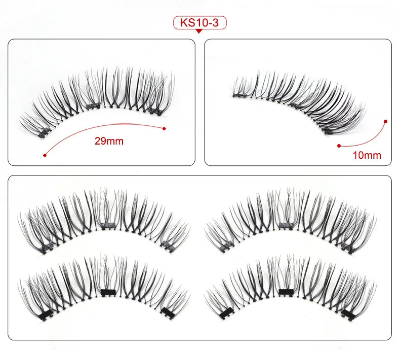 Three Magnet False Eyelashes Handmade Naturally Realistic Quick Paste Reuse 3D Magnetic False Eyelashes
