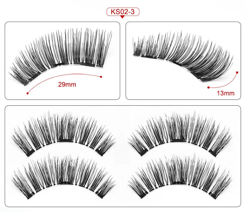 Three Magnet False Eyelashes Handmade Naturally Realistic Quick Paste Reuse 3D Magnetic False Eyelashes